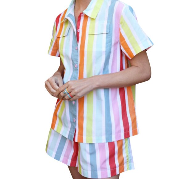 LAKE x Atlantic-Pacific Sadie Shorts Pajama Set Rainbow Stripe Size SMALL - Picture 2 of 10